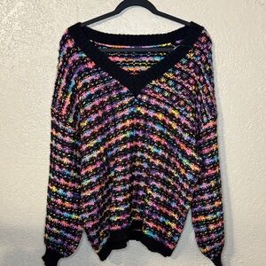 SHEIN Colorful Striped V-Neck Sweater